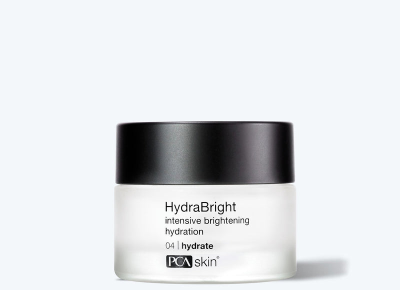 A jar of PCA Skin HydraBright intensive brightening hydration moisturizer for the face.