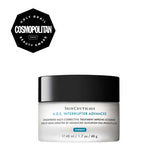 A jar of Skinceutical's A.G.E. Interrupter Advanced anti-wrinkle cream, with award badge from Cosmopolitan magazine.