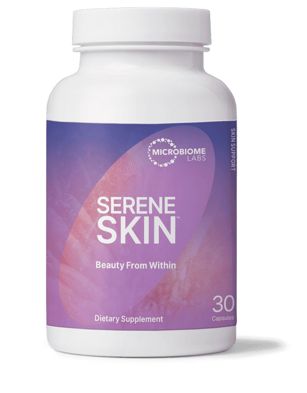 microbiome labs serene skin probiotics supplement plastic bottle