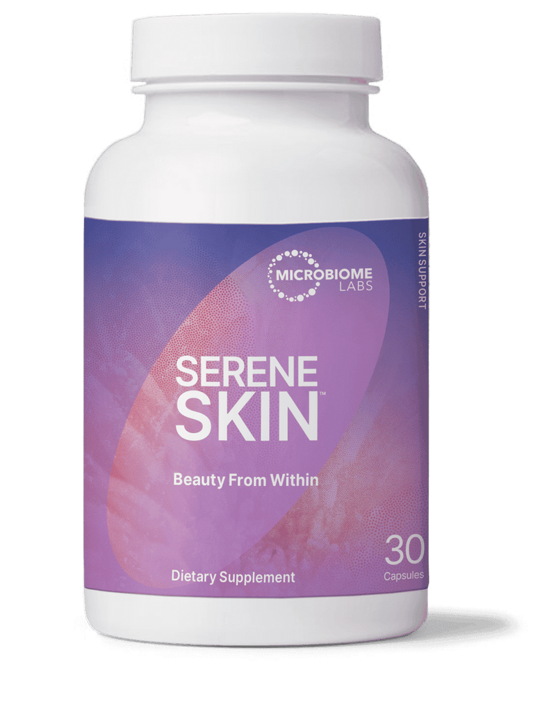 microbiome labs serene skin probiotics supplement plastic bottle