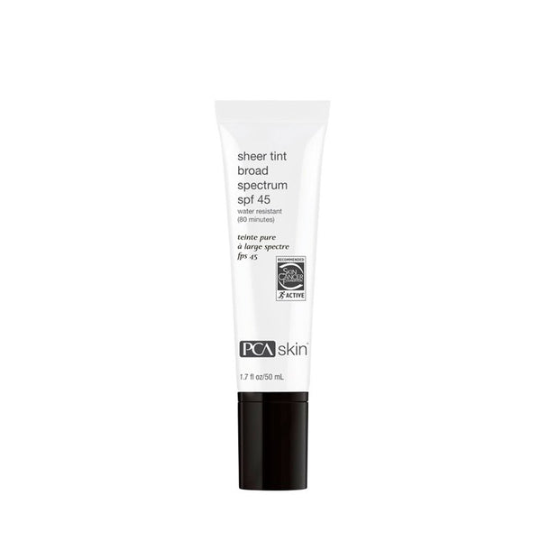 a tube of PCA Skin Sheer Tint Broad Spectrum SPF 45